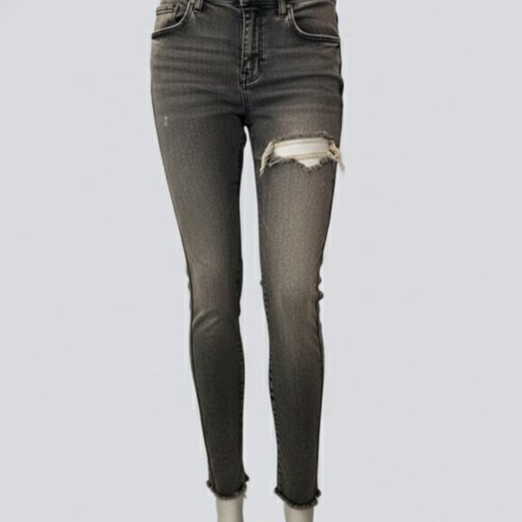 Zara The Skinny Jeans – Gray Distressed Raw Hem Ankle Slit Denim Size 8 - Picture 2 of 13